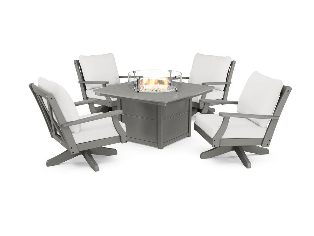 Braxton 5-Piece Deep Seating Swivel Conversation Set with Fire Pit Table Photo