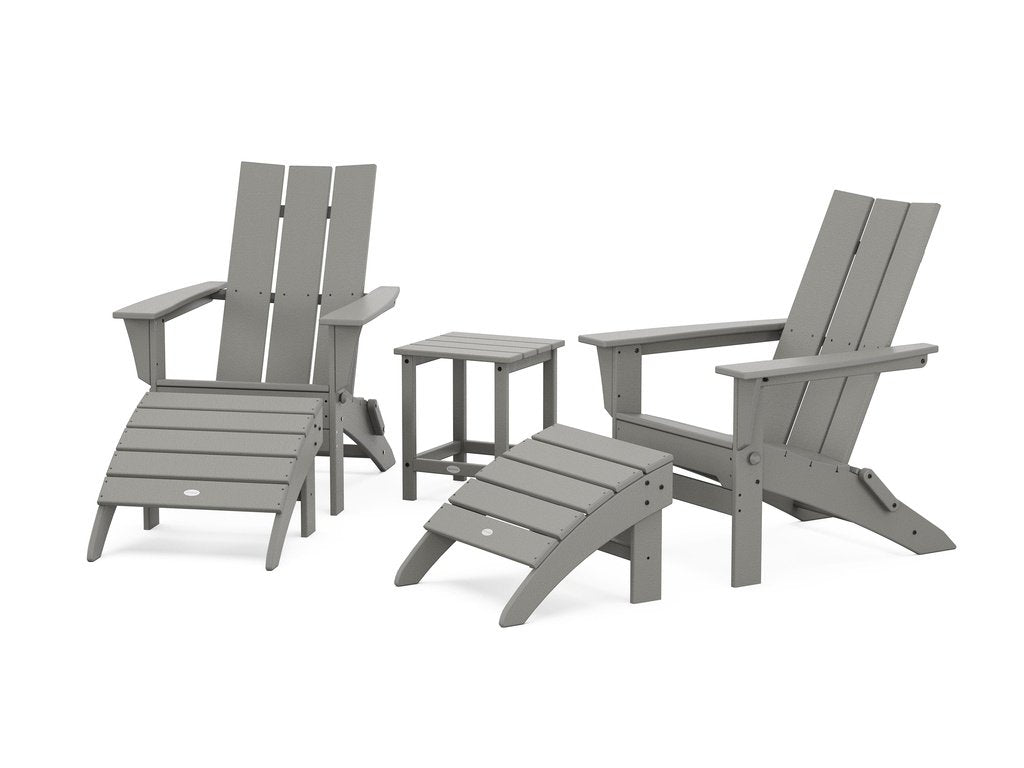 Modern Folding Adirondack Chair 5-Piece Set with Ottomans and 18" Side Table Photo