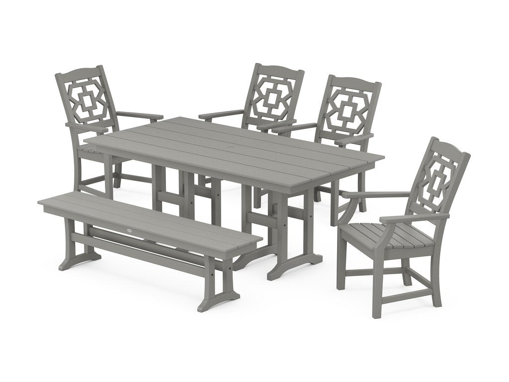 Chinoiserie 6-Piece Farmhouse Dining Set with Bench Photo