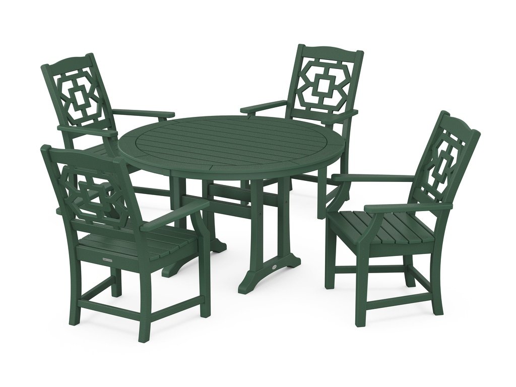 Chinoiserie 5-Piece Round Dining Set with Trestle Legs Photo