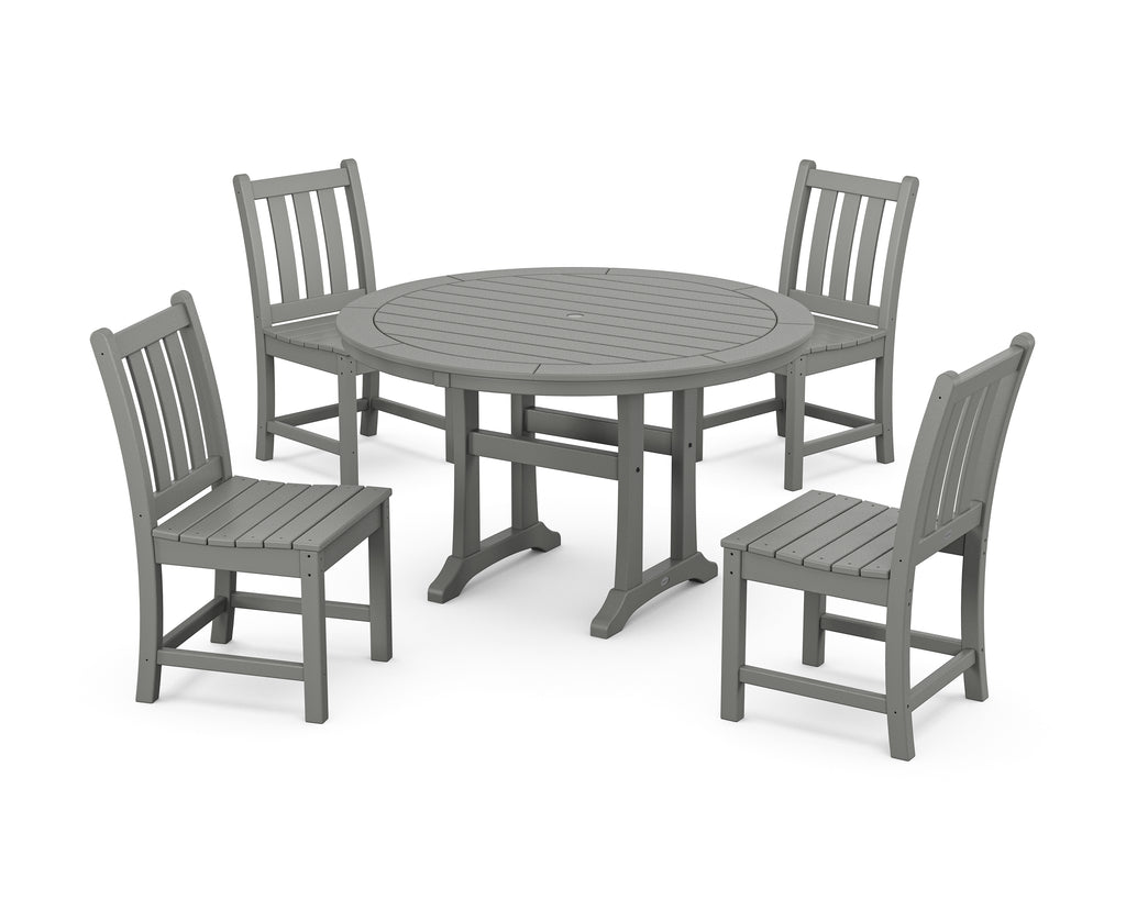 Traditional Garden Side Chair 5-Piece Round Dining Set With Trestle Legs Photo