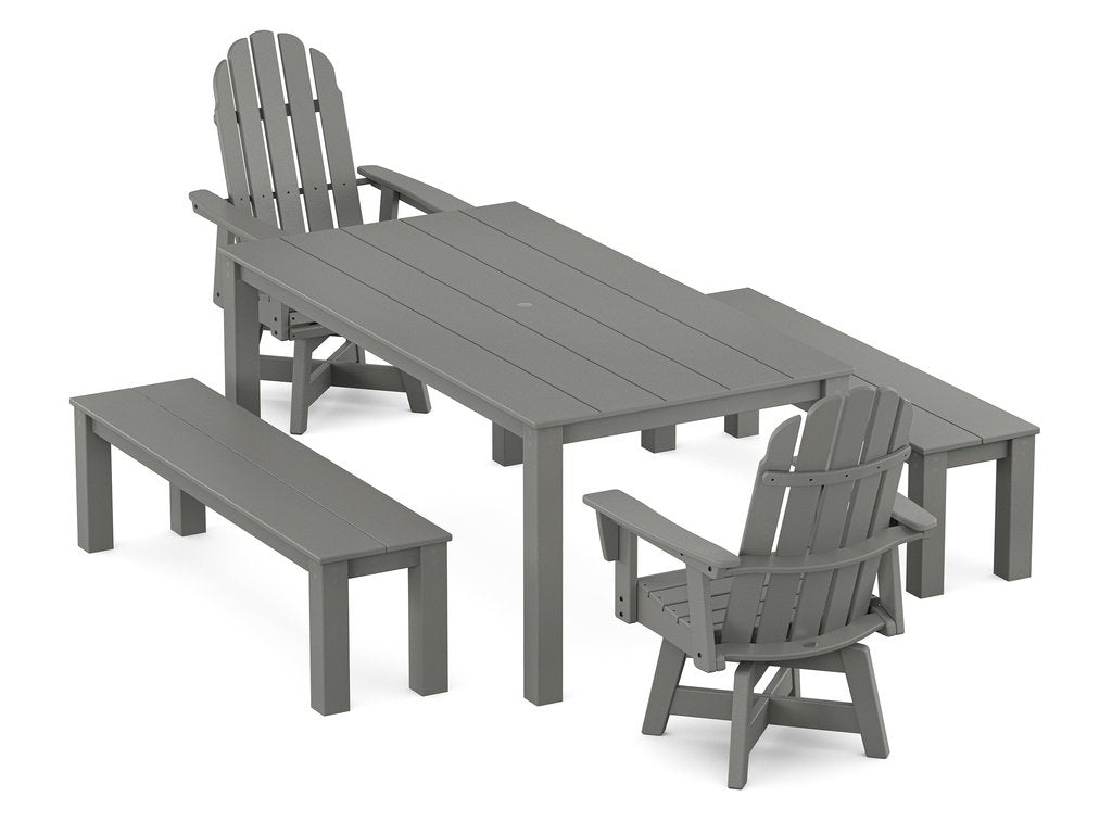 Vineyard Curveback Adirondack 5-Piece Parsons Swivel Dining Set with Benches Photo