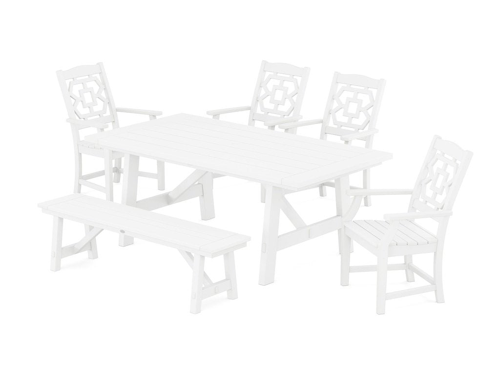 Chinoiserie 6-Piece Rustic Farmhouse Dining Set with Bench Photo