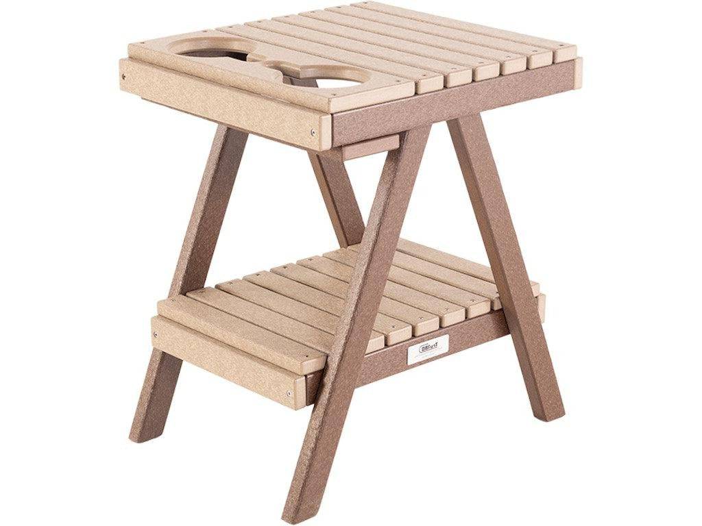 Brown & Weatherwood End Table with Cupholders