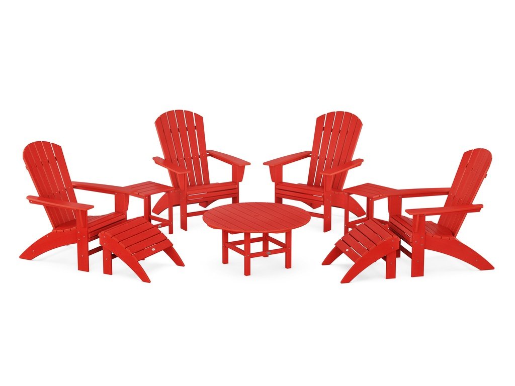 David design pallar　赤白 2脚セット POLYWOOD Nautical Curveback Adirondack Chair 9-Piece Conversation