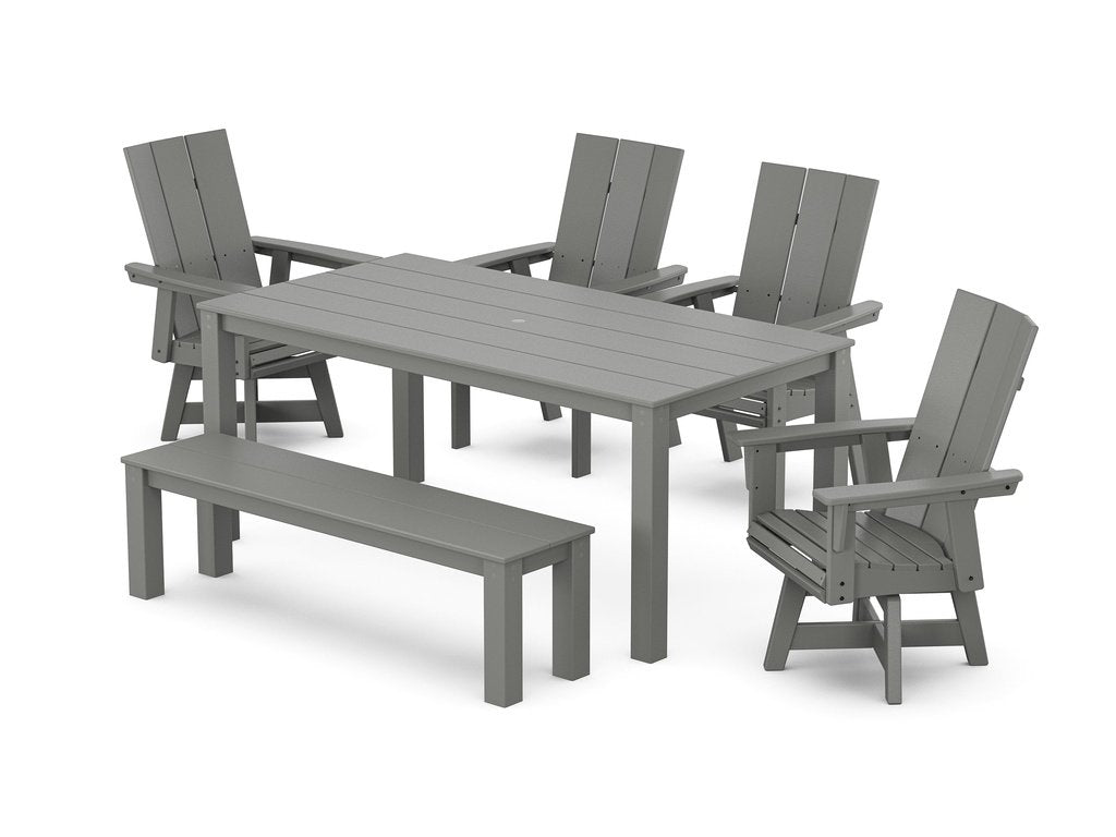 Modern Curveback Adirondack 6-Piece Parsons Swivel Dining Set with Bench Photo