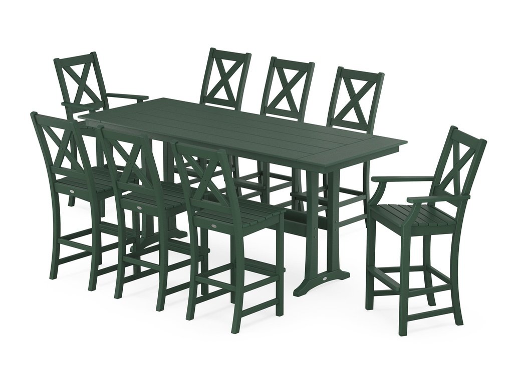 Braxton 9-Piece Farmhouse Bar Set with Trestle Legs Photo