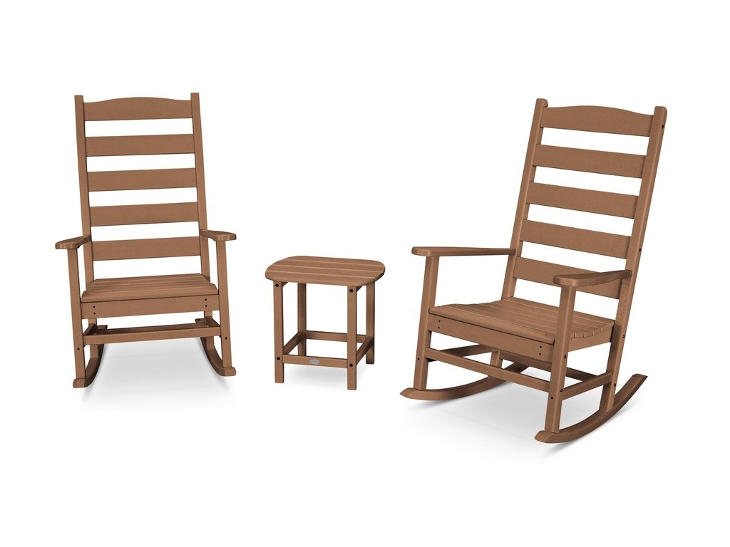 POLYWOOD Shaker 3 Piece Porch Rocking Chair Set Teak