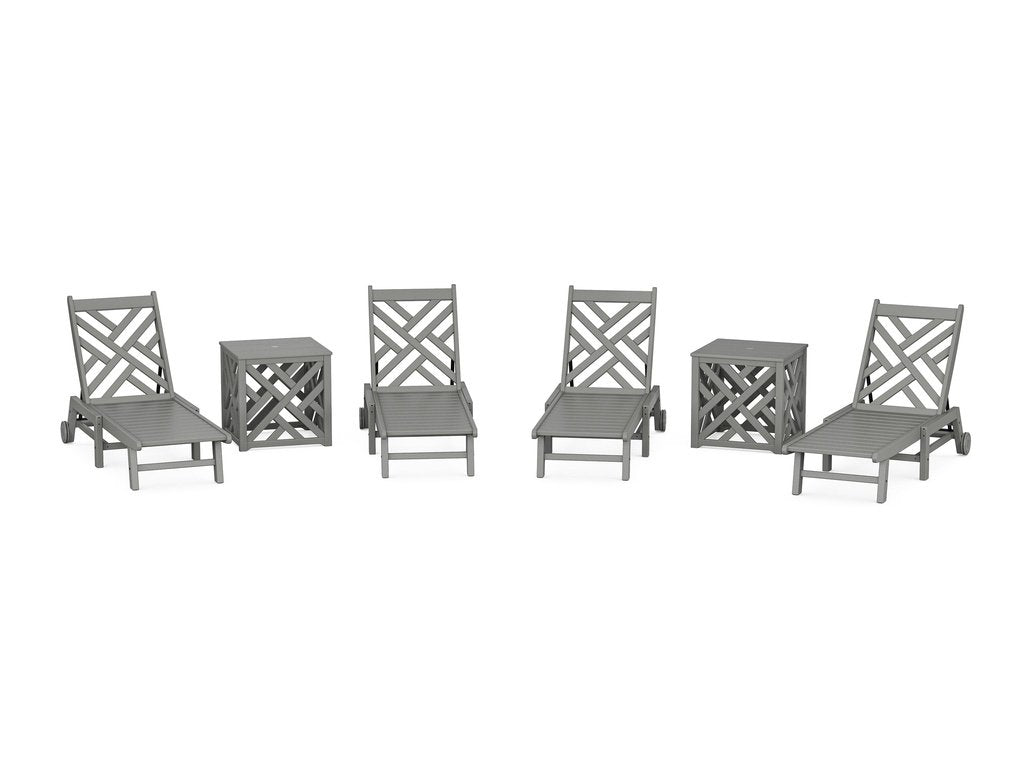 Chippendale 6-Piece Chaise Set with Wheels and Umbrella Stand Accent Table Photo