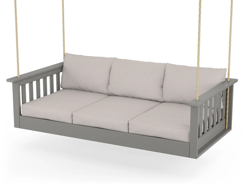 Vineyard Daybed Swing | Slate Grey & Dune Burlap Fabric Retreat Home Furniture