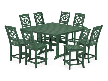 Chinoiserie 9-Piece Square Side Chair Counter Set with Trestle Legs Photo