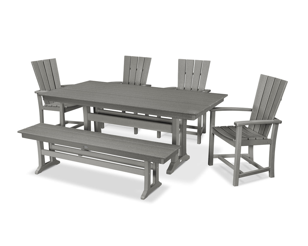 Quattro 6-Piece Farmhouse Dining Set with Trestle Legs and Bench Photo