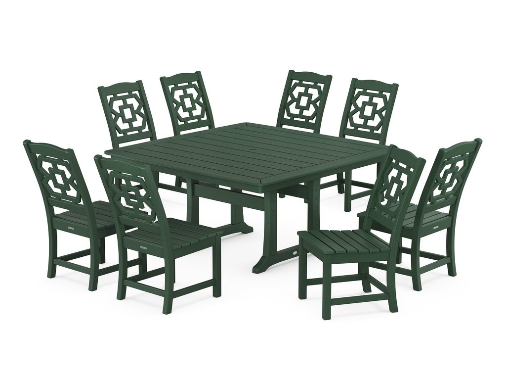 Chinoiserie 9-Piece Square Side Chair Dining Set with Trestle Legs Photo