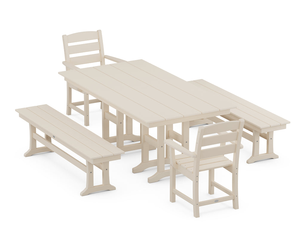 Lakeside 5-Piece Farmhouse Dining Set with Benches Photo