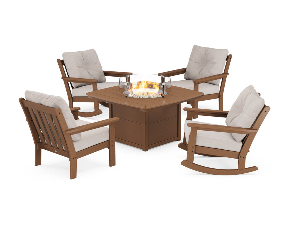 Vineyard 5-Piece Deep Seating Rocking Chair Conversation Set with Fire Pit Table Retreat Home Furniture