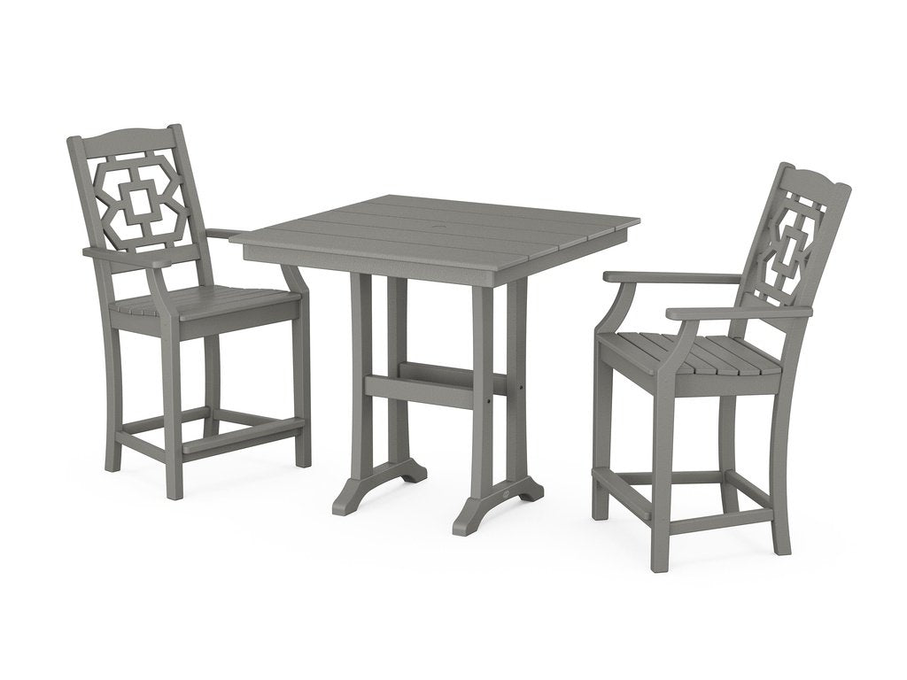 Chinoiserie 3-Piece Farmhouse Counter Set with Trestle Legs Photo