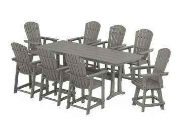 Nautical Curveback Adirondack Swivel 9-Piece Farmhouse Swivel Counter Set with Trestle Legs Photo