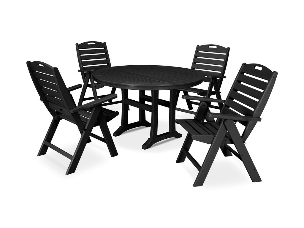 5-Piece Nautical Highback Chair Round Dining Set with Trestle Legs Photo
