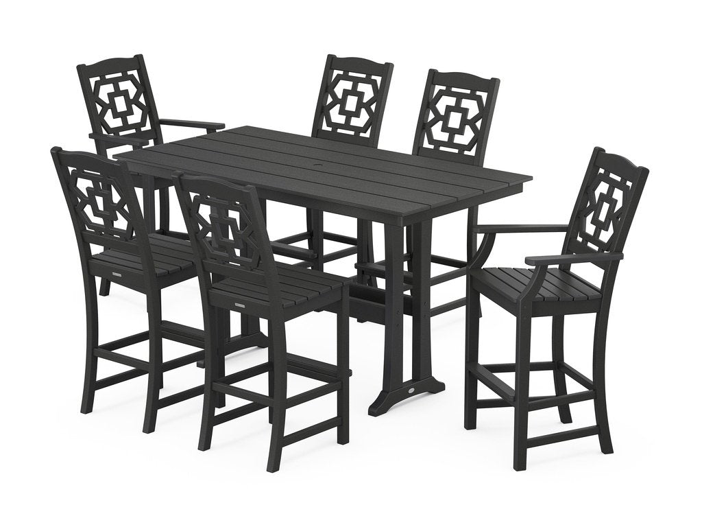 Chinoiserie 7-Piece Farmhouse Bar Set with Trestle Legs Photo