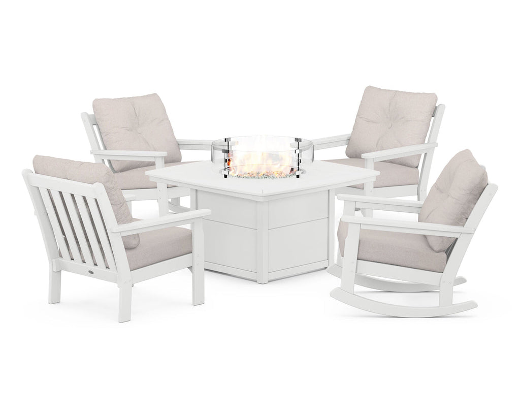 Vineyard 5-Piece Deep Seating Rocking Chair Conversation Set with Fire Pit Table Retreat Home Furniture