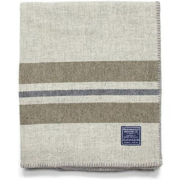 Cabin Wool Throw - Natural Olive & Blue