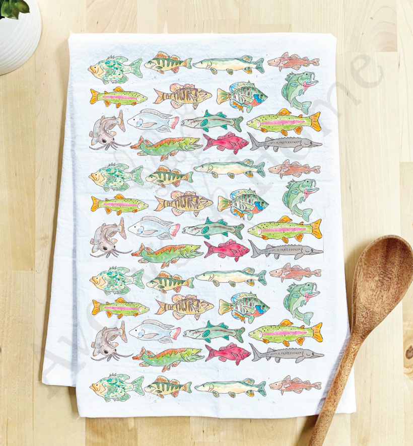 Lake Fish Pattern  Kitchen Dish Towel - Retreat Home Furniture